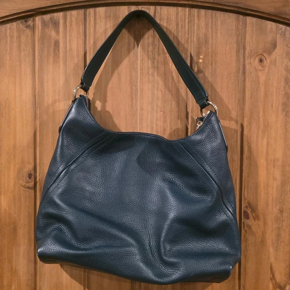 Michael Kors Hobo Bag Women Large Teal Green Excellent Pebbled Leather Gold Logo